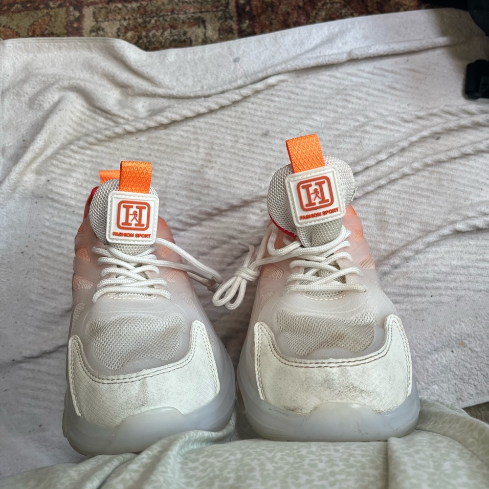 Kids White and Orange Sneakers